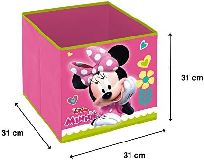 Superdiver Foldable Disney Minnie Mouse Cube Storage Bins Fabric Toy Box/Chest/Organizer for Kids Nursery, 13x13x13 inch pink