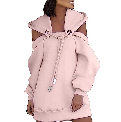 Women's Off Shoulder Halterneck Sweatshirt Pullover Split Drawstring Lantern Sleeve Sexy Loose Sweater