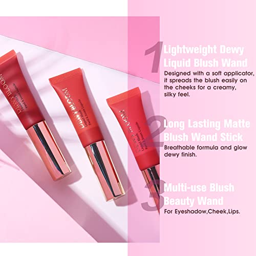 Marburoly Liquid Blush Beauty Wand, Matte Cream Face Blushes Stick With Cushion Applicator, Multi-Use Makeup Waterproof Blendable Rouge Liquid Blush Stick For Cheeks Glow Dewy Finish (102 Serenade-Orange) #TOP4