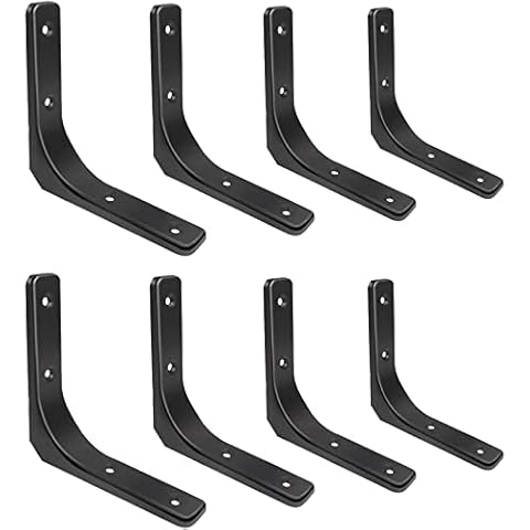 Shelf Brackets,Brackets for Shelves,4 x 4 Inch Industrial Floating Shelf Bracket,Wall Mounted Rustic Shelf L Brackets, Decorative Shelving Hardware,Shelf Supports Black 8 Pack Cover