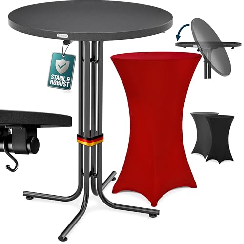 Casaria® Table Haute Pliable Grise avec Housse Bordeaux-Rouge Mange Debout 110 cm Bar bistrot Jardin 2 Crochets Inclus