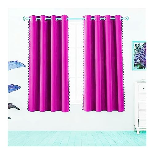 Image of Amazon Brand - Umi Velvet Eyelet Door Curtains with pom pom Lace for Living Room Bedroom Kitchen 2 pc Pack in Purple Color (Windows - 4 feet x 5 feet)
