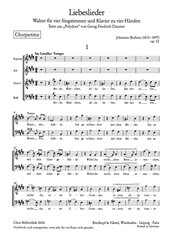 Liebeslieder op.52 - SATB + accompaniment - CHORAL SCORE