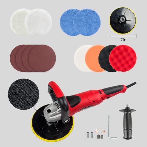 KITLUCK Buffer Polisher, 7 Inch Rotary Polisher For Car Detailing, 7.5A 900W 6 Variable Speed Car Buffer Machine 4300RPM, 5/8-11"UNF, With Foam/Wool Pad Kit For Car Polishing, Waxing, Buffing, Sanding