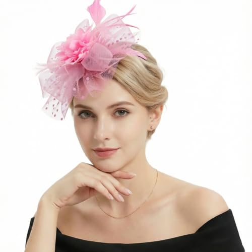 Image of DRESHOW Fascinators Hat Feather Headband Women's Fascinators Tea Party Headwear with Clip Flower Head Band for Girls & Women
