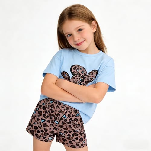 Image of Axumity Kid Toddler Girl Clothes Summer Ruffle Sleeve Figure Graphic Shirt + Shorts Summer Outfits Set