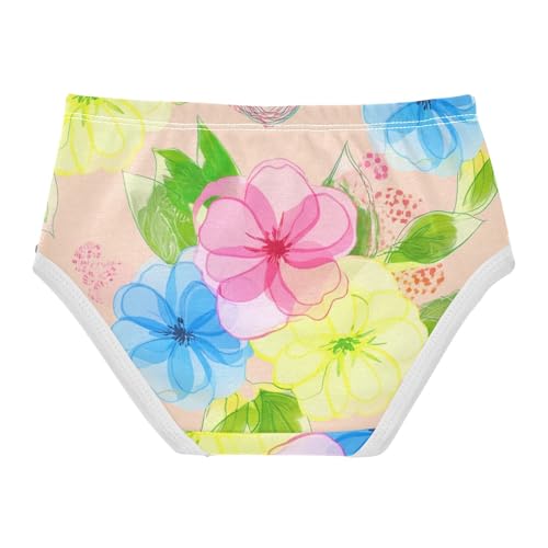Toddler Underwear Custom 2t Cotton Cute Panties Girl Bright Kids Briefs Undies Watercolor Flowers Blue Pink2