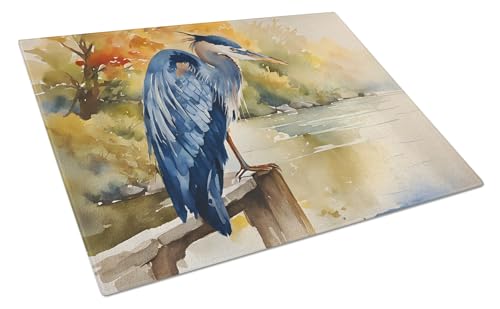 Caroline's Treasures DAC2849LCB Blue Heron Glass Cutting Board Large Decorative Tempered Glass Kitchen Cutting and Serving Board Large Size Chopping Board