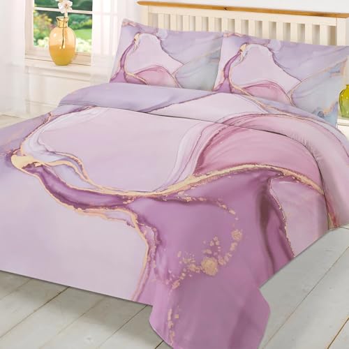 Housse de couette marbre rose violet moderne lit Super King avec ses taies - 6