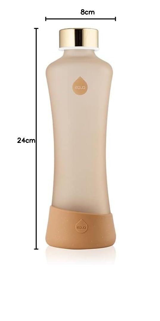 EQUA Squeeze Bouteille en verre 550 ml réutilisable, anti-fuite, sans BPA, mat, fond en silicone, cannelle