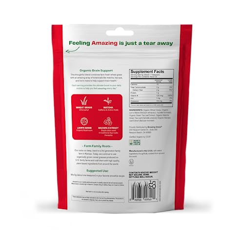 Amazing Grass Matcha Powder for Brain Support & Energy – Green Tea Blend with Lion’s Mane and Superfoods – Plant-Based, No Sugar, Smoothie or Latte Mix for Focus – 30 Servings