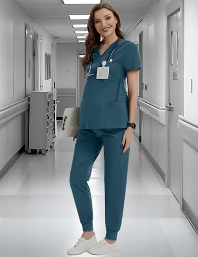 Image of PACBREEZE Women's Maternity Scrub Pants Workwear Maternity Jogger Pants Pregnancy Clothes, S-XXL(Caribbean Blue, X-Large)