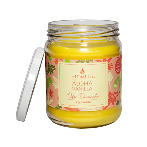 Smells - Odor Eliminator - Premium Soy Wax Jar Scented Candle 12Oz. - 100% Cotton Single Wick - Fragranced Candles That Eliminates Odors: Food, Pets, Smoke And Others (1-Pack, Aloha Vanilla) #TOP1