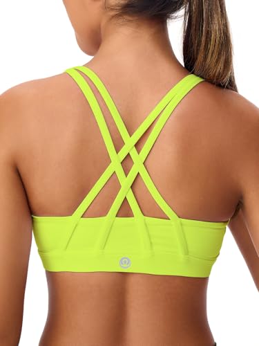 Image of Women's Strappy Sports Bras Light Compression Crop Criss Cross Back Padded Workout Yoga Bra Supportive U Neckline
