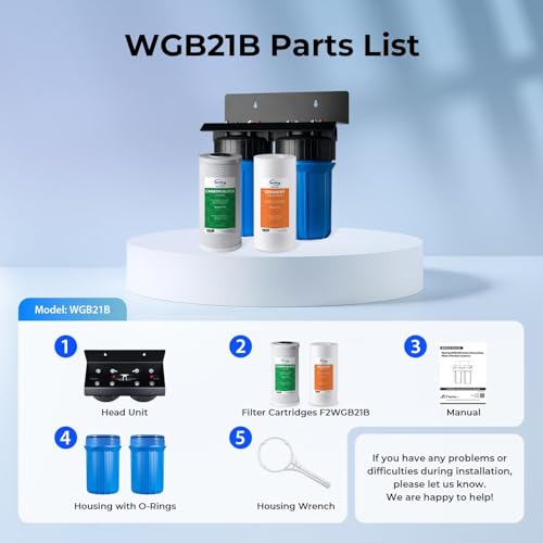iSpring WGB21B 2-Stage Whole House Water Filtration System w/ 4.5"X10" Sediment and Carbon Block Filters