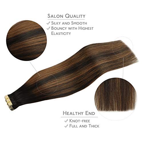 Wennalife Tape in Hair & Extensions: 20pcs 20 Inch 50g Natural Black Mixed Chestnut Brown Remy Human Hair Tape Extensions - Image 4