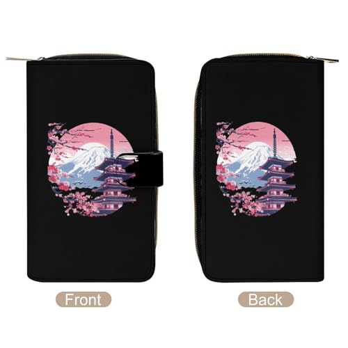 Fuji Mount Cherry Flower Unisex Wallet Cute Elegant Long Slim Card Holder Case Minimalist Coin Purse Clutch Wallets3