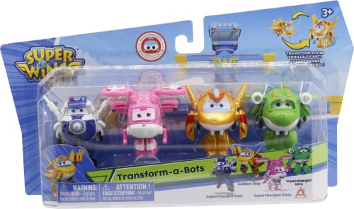Super Wings 2" Transform-A-Bot 4-Pack, Supercharged Paul, Dizzy, Golden Boy, Mira, Airplane Toys Mini Action Figures, Preschool Toys For 3 4 5 Year Old Kids, Transformer Toys Birthday Gifts For Kids #TOP4