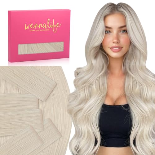 Image of WENNALIFE Invisi Edge Tape in Hair Extensions Human Hair,#60A,22 Inch | 30g 10pcs Platinum Blonde Invisi Remy Hair tensions Natural Seamless Injected Tape Straight tensiones