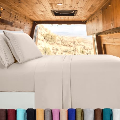 Image of Elegant Comfort Luxury 1500 Premium Hotel Quality Microfiber 4-Piece Sheet Set - Wrinkle Resistant, All Around Elastic Fitted Sheet, Deep Pocket up to 16 inch, RV Short Queen, Cream