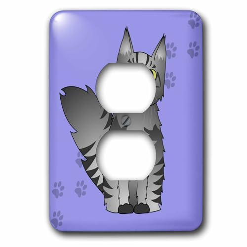 Chat Maine Coon violet plaque double prise murale décorative