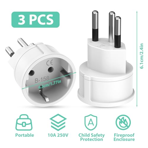 Deutschland auf Schweiz 3 Stück Adapter Deutschland Schweiz, EU auf Schweizer Stecker, Schweiz Reiseadapter, Typ C/E/F Steckdose zu Typ J Stecker für Malediven, Ruanda, Liechtenstein