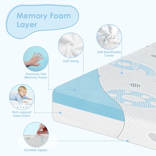 Image of Pack and Play Mattress Pad - 38 inchx26 inch Dual-Sided Memory Foam Pack N Play Mattresses - Foldable Portable Travel Baby Crib Mattress with Breathable Removable Cover