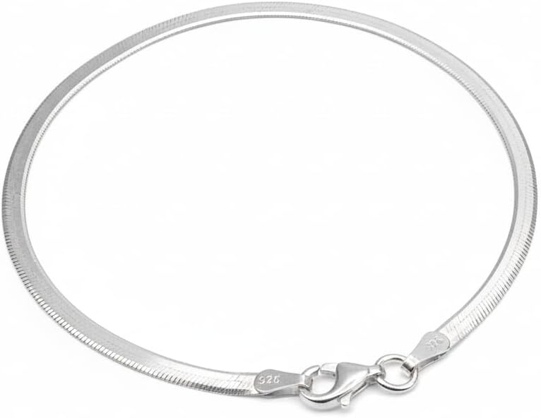 925 Sterling Silver Herringbone Bracelet for Women 3mm – Flat Snake Chain
