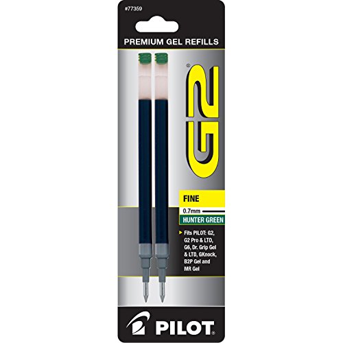G2 Gel Ink Refills, Fine Point 0.7 mm, Hunter Green, Pack of 2