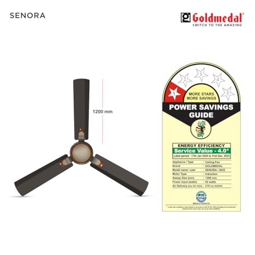 Image of Goldmedal Senora 1200 mm BEE Certified Star Rated Decorative Ceiling Fan | Anti Dust| High Air Delivery| High RPM | 2 years Warranty (Chocolate Gold)