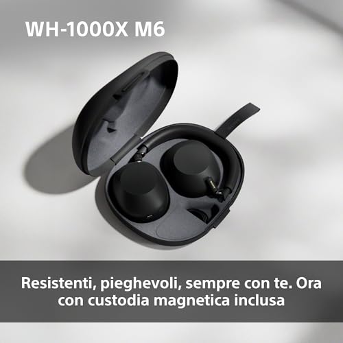 WH-1000XM6 Cuffie wireless Premium con cancellazione del rumore, audio Hi-Res, massimo comfort, design pieghevole, custodia resistente, batteria da 30 ore, iOS e Android - Black - Cuffia gaming - Immagine 4