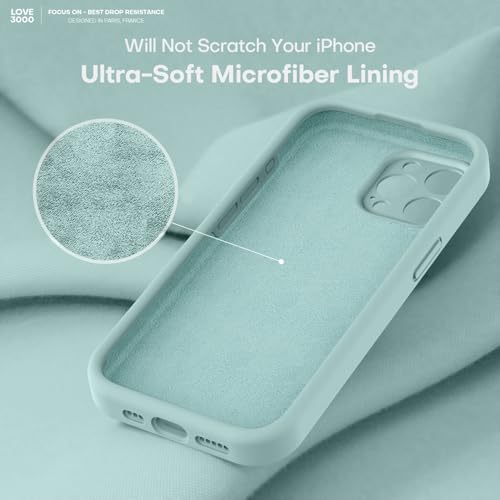 Image of LOVE 3000 Designed for iPhone 15 Pro Max Case, Premium Silicone with [Soft Anti-Scratch Microfiber Lining] Shockproof Protective Phone Case for Men Women Girls 6.7 inch, Mint