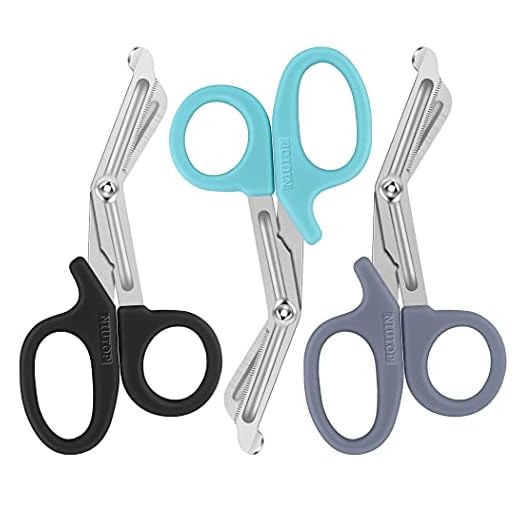 Trauma Shears, Medical Scissors 3-Pack, Premium Bandage Scissors for Nurses, 7.5" Nursing Scissors, Surgical Scissors, Nurse Scissors, Emergency First Aid Scissors, EMT Shears (Black, Aqua Sky, Grey)