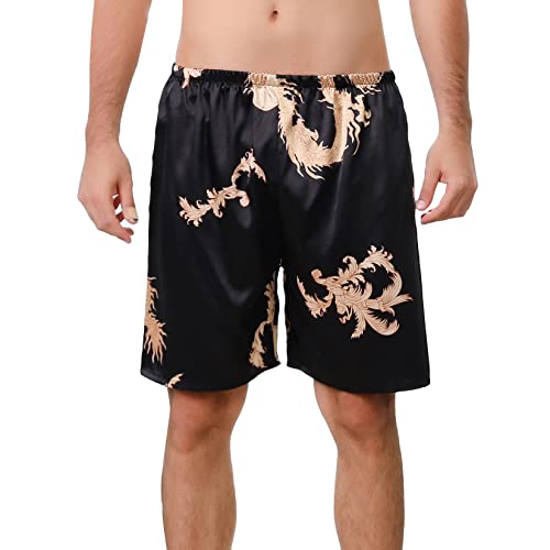 Lu's Chic Men's Satin Boxer Shorts Silk Sleep Underwear Pj Pajama Bottoms Luxury Elastic Waist