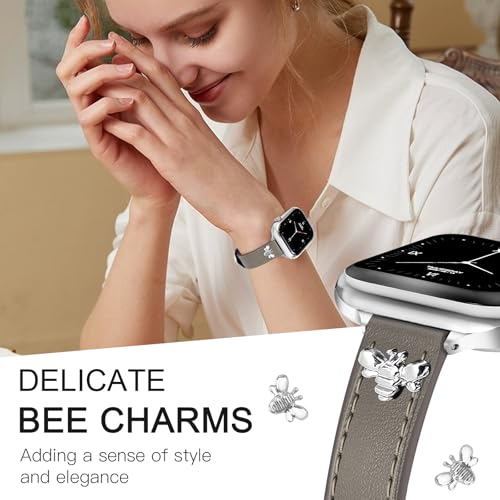 Image of JR.DM Slim Leather Bands Compatible with Apple Watch Band 38mm 40mm 41mm 42mm 44mm 45mm 46mm 49mm, Genuine Leather Band with Charms, Feminine Design for Iwatch Ultra SE Series 11 10 9 8 7 6 5 4 3 2 1