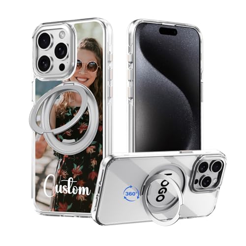 Coque iPhone 15 Pro Max personnalisée avec photo et anneau rotatif 360