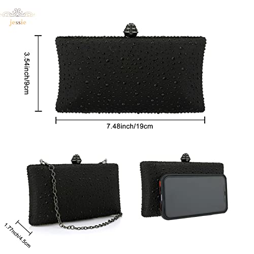 Jessie Women Beaded Clutch Bag Rhinestone Crystal Purse Glitter Evening Handbag For Wedding Cocktail Prom Party (Black) #TOP3