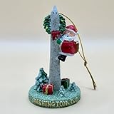 3.5インチのクリスマスオーナメント、樹脂セラミック、ホリデーデコレーション、マルチカラー、ジョージワシントンモニュメントと手描きのサンタ(ワシントンモニュメント&サンタ)