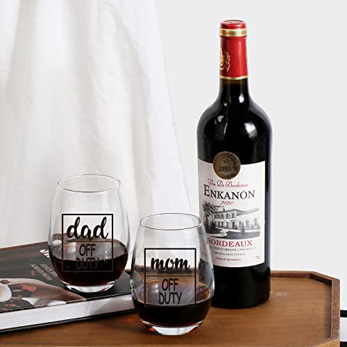 Jogskeor Mom Off Duty Dad Off Duty Stemless Wine Glass Set, New Parents Gifts, First Time Parents Gifts For Couples, Mommy Daddy, New Dad Mom, Best Gift For Expecting Mother And Father, 15Oz #TOP1