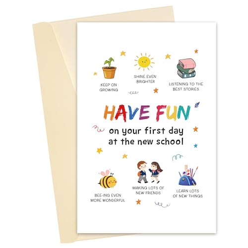 Heyshoo First Day at School Card, Cute Back to School Gift, New School Good Luck Card for Niece Daughter Son, First Day Primary School Card