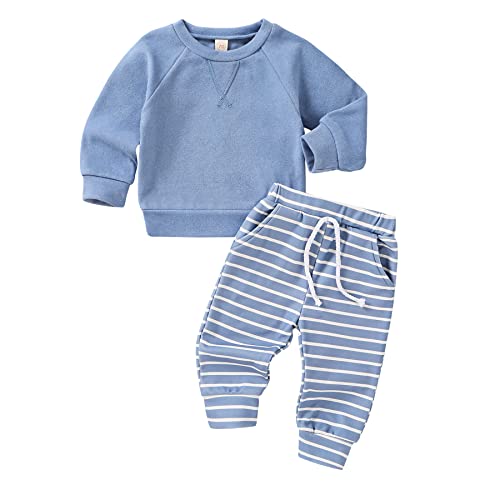 Image of YOUNGER TREE Baby Girls Winter Clothes Set Long Sleeve Striped Hoodie Sweatshirt Pants Outfit Sets for Newborn Infant Toddler