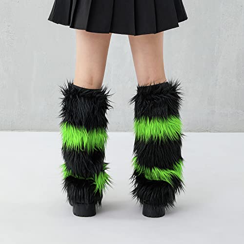 Fiacafyo Women's Knitted Leg Warmers Knee High 80s 90s Goth Leg Warmer Girls Kawaii Japanese Preppy Style Ribbed Y2K Leg Sleeves (B-black green, One Size) - Image 6