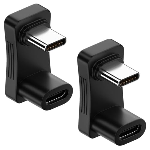 Runquit 180 Degree USB C 3.1 Adapter 2 Pack, USB-C Male to USB-C Female Adaptor Connector with PD 100W/20V, Type-C Plug 180 Angle Extender Adapter for Steam Deck, Laptop, Tablet, Phone, Black