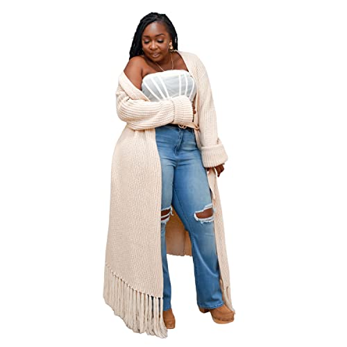 Women's Long Sleeve Open Front Knit Cardigan Dress - Full Length Maxi Tie Waist - Cardigan Sweater For Women - Summer Cardigan For Women - Womens Summer Cardigan - Tan Lxl #TOP5