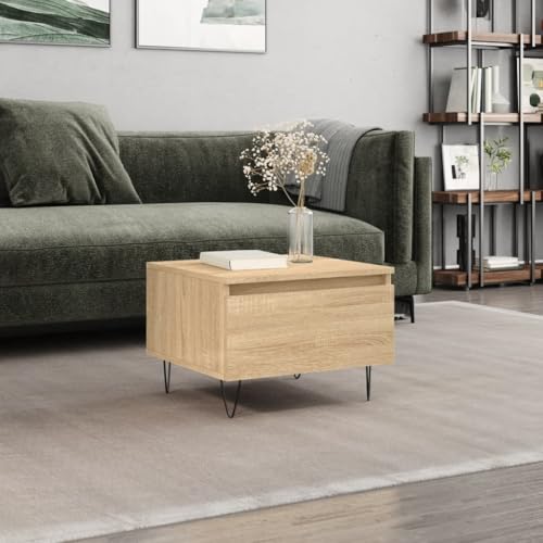 WRJENFSC Couchtisch Beistelltisch mit Schublade Sonoma-Eiche Holzwerkstoff Metall 50x46x35 cm Stauraum Moderner Sofatisch für Wohnzimmer