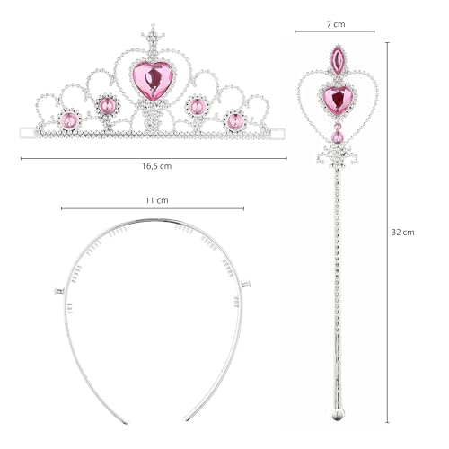 KarneLux Prinzessin Krone und Zepter Set Pink - Feen Zauberstab Kostümzubehör für Karneval, Fasching und Geburtstage