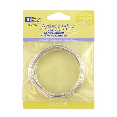 Artistic Wire, 10 Gauge Silver Plated Tarnish Resistant Colored Copper Craft Wire, Tarnish Resistant Silver, 5 ft
