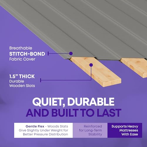 Greaton, Wooden Queen Bed Slats for Support Under Mattress with Cover – Replacement Wood Slats for Queen Size Bed Frame – Under Mattress Support Without Extra Height – 3.38-Inch Standard Width