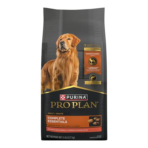Image of Purina Pro Plan Complete Essentials Salmon & Rice Dry Dog Food, 5 lb Bag | Shredded Blend crunchy kibble with tender pieces, real salmon as the first ingredient, live probiotics for digestive health