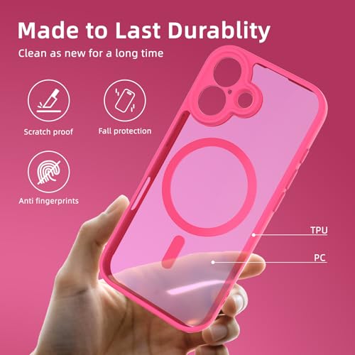 K TOMOTO Magnetic Case Compatible with iPhone 17 Translucent Matte Phone Case with Camera Lens Guard, Rugged Protective Cover 6.3-Inch, Hot Pink — view 4